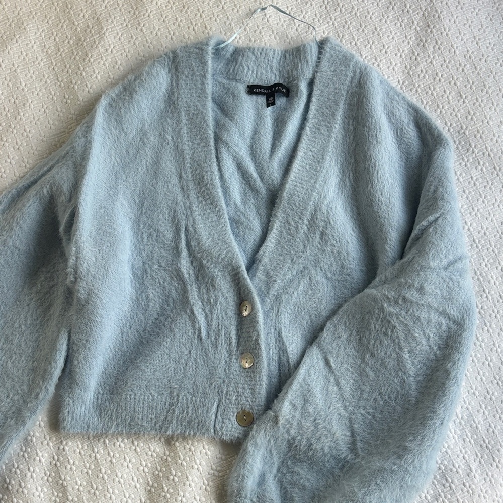 Kendall & Kylie Light Blue Fuzzy Cardigan